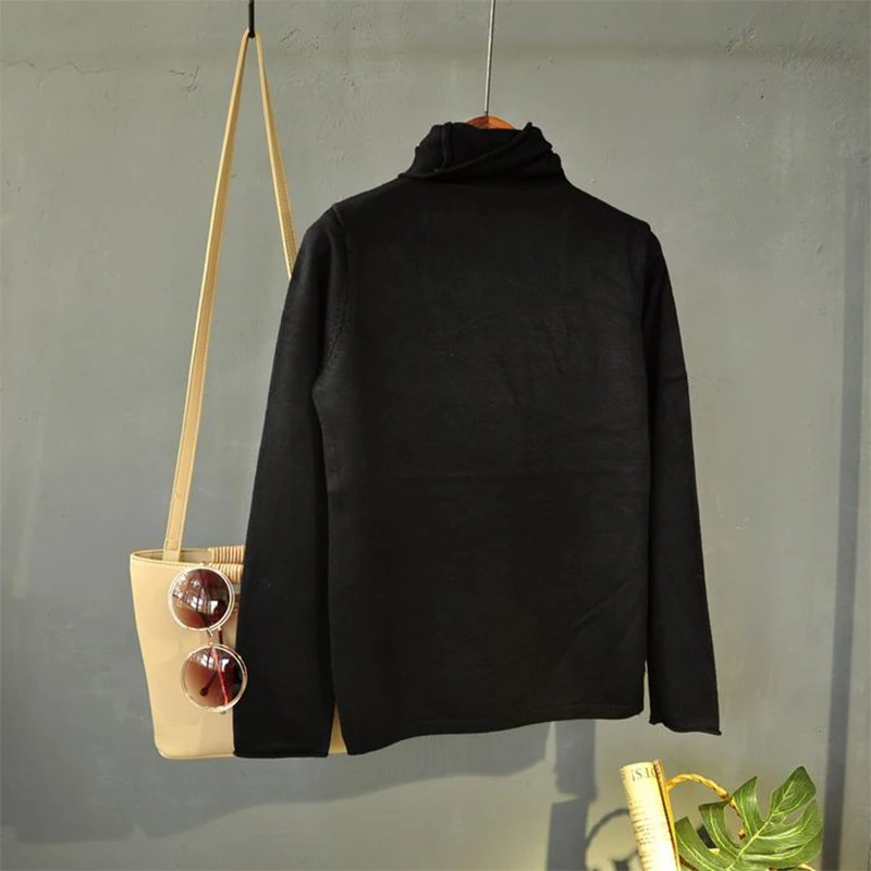 

2019 New Spring autumn Knitted Base Turtleneck Loose Knitted Sweater Women Long Sleeve Solid Color Pullovers Tops Female cc1078