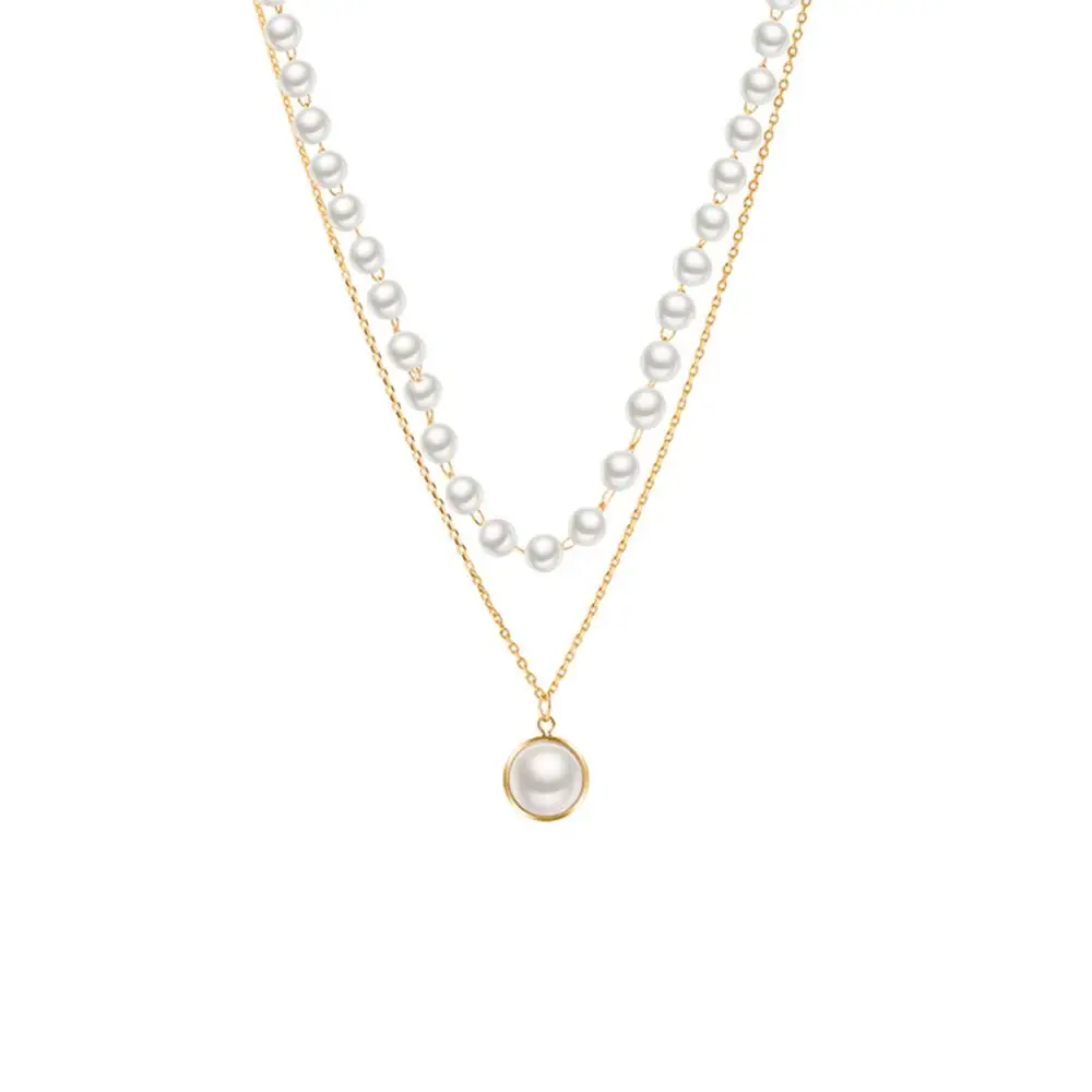 

Round pearl Vintage wind necklace female temperament joker simple Double slender round Luxury necklace clavicle chain Neck