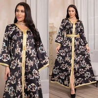 2021 new arrival maxi dress ramadan black abayas islam womens clothing muslim fashion robe long turkey kaftan arab with belt