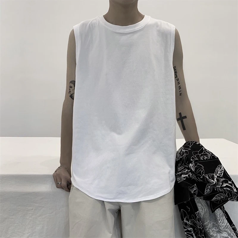 Топ для фитнеса мужской Одноцветный жилет спортивный зал с разрезом сбоку без