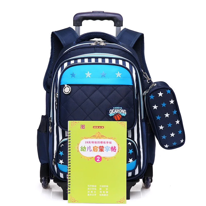 Дети мальчики съемный тележка рюкзак колесных сумки 6 колеса школьный Backkpack для