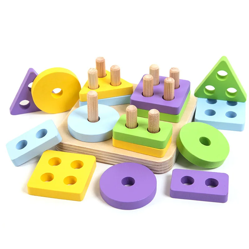 

Детская развивающая деревянная игрушка-колонна, пазл для раннего развития, геометрическая форма, цветная познавательная игрушка-Колонка д...