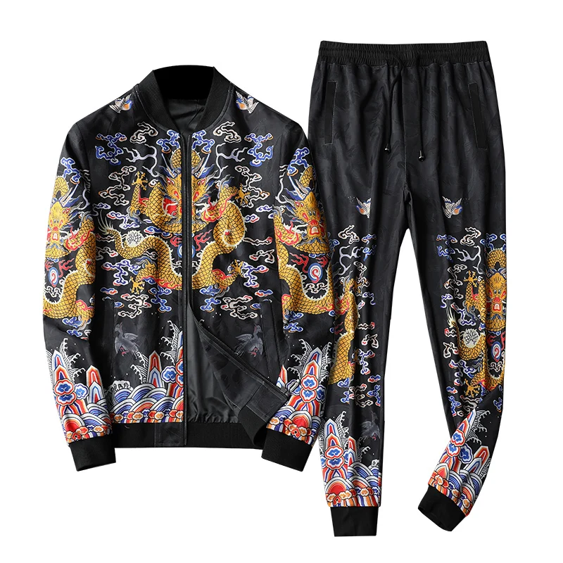 Роскошный золотистый спортивный костюм с аргоновым принтом 2 шт. мужская одежда