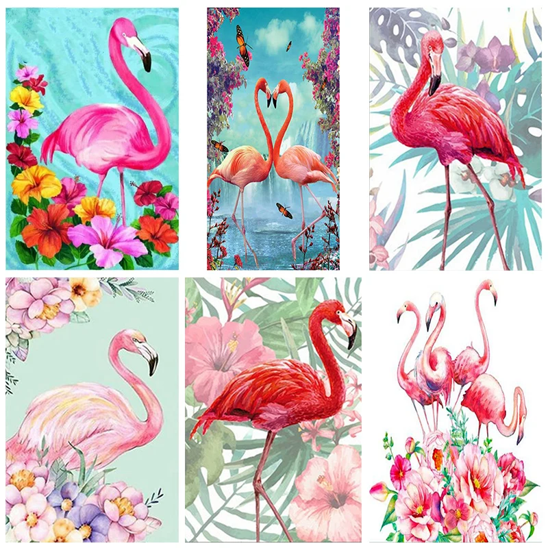 

Full Square Drill Animal Embroidery Full Round Cross Stitch 5D DIY Diamond Painting Flamingo Resin Bead Mosaic Home Decoration