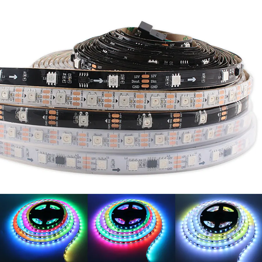 WS2812 Светодиодная лента 5 в WS2812B Водонепроницаемая ПК RGB м неоновая вольт Диодная