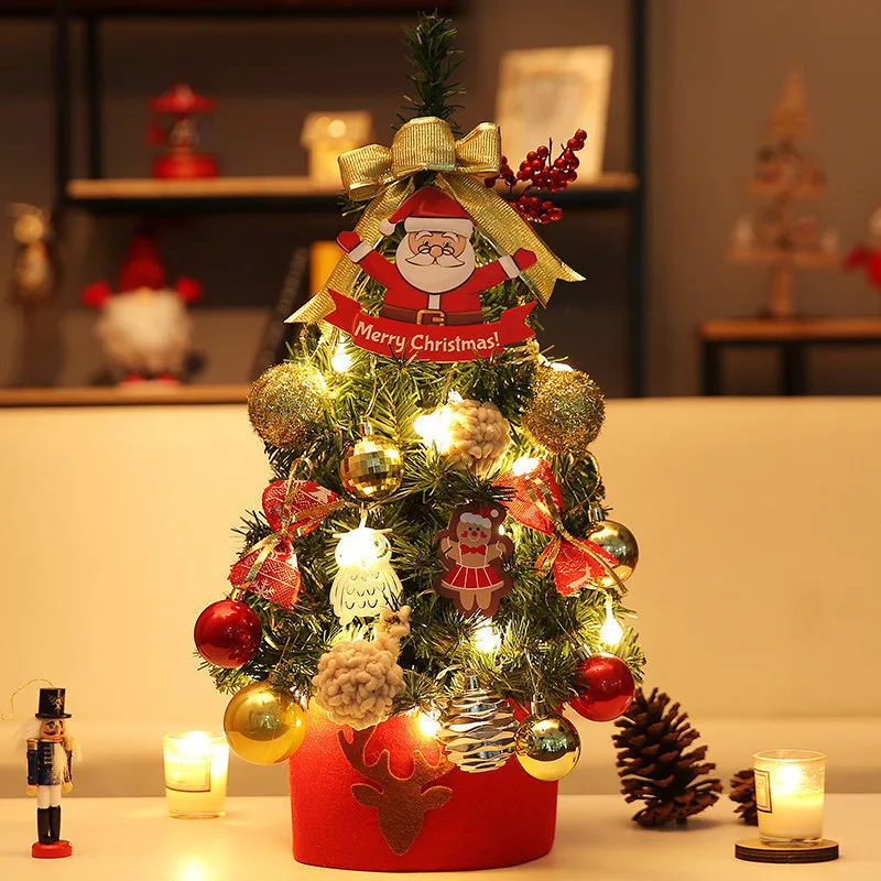 

Artificial Christmas Tree Table Decoration with LED String Lights Small Pendant Jingle Bell for Xmas Tree Decorations New Year