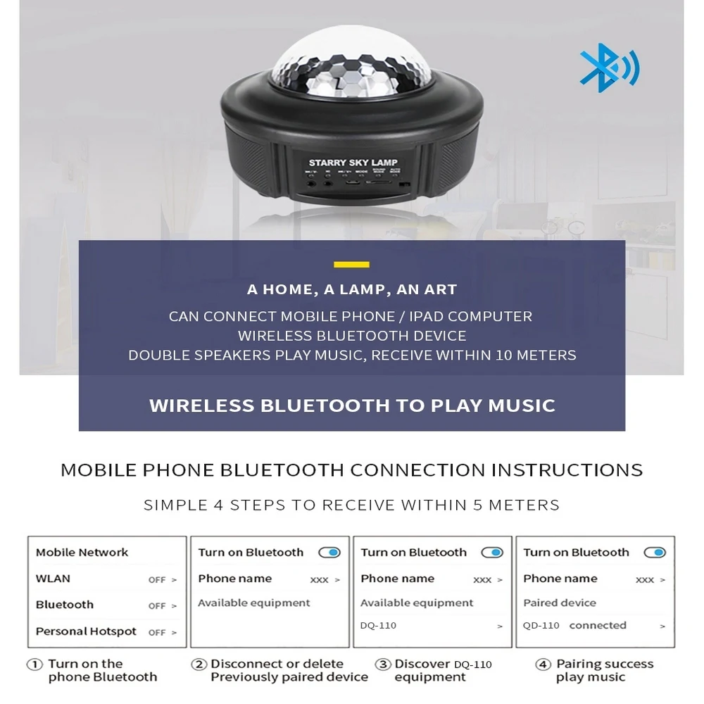 Проектор Галактика Звездное небо проектор Blueteeth с голосовым управлением через USB