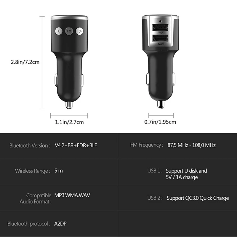 YASOKRO fm-модулятор передатчик громкой связи bluetooth автомобильный комплект быстрая зарядка двойной USB QC3.0 автомобильное зарядное устройство MP3-плеер Автомобильное зарядное устройство для телефона