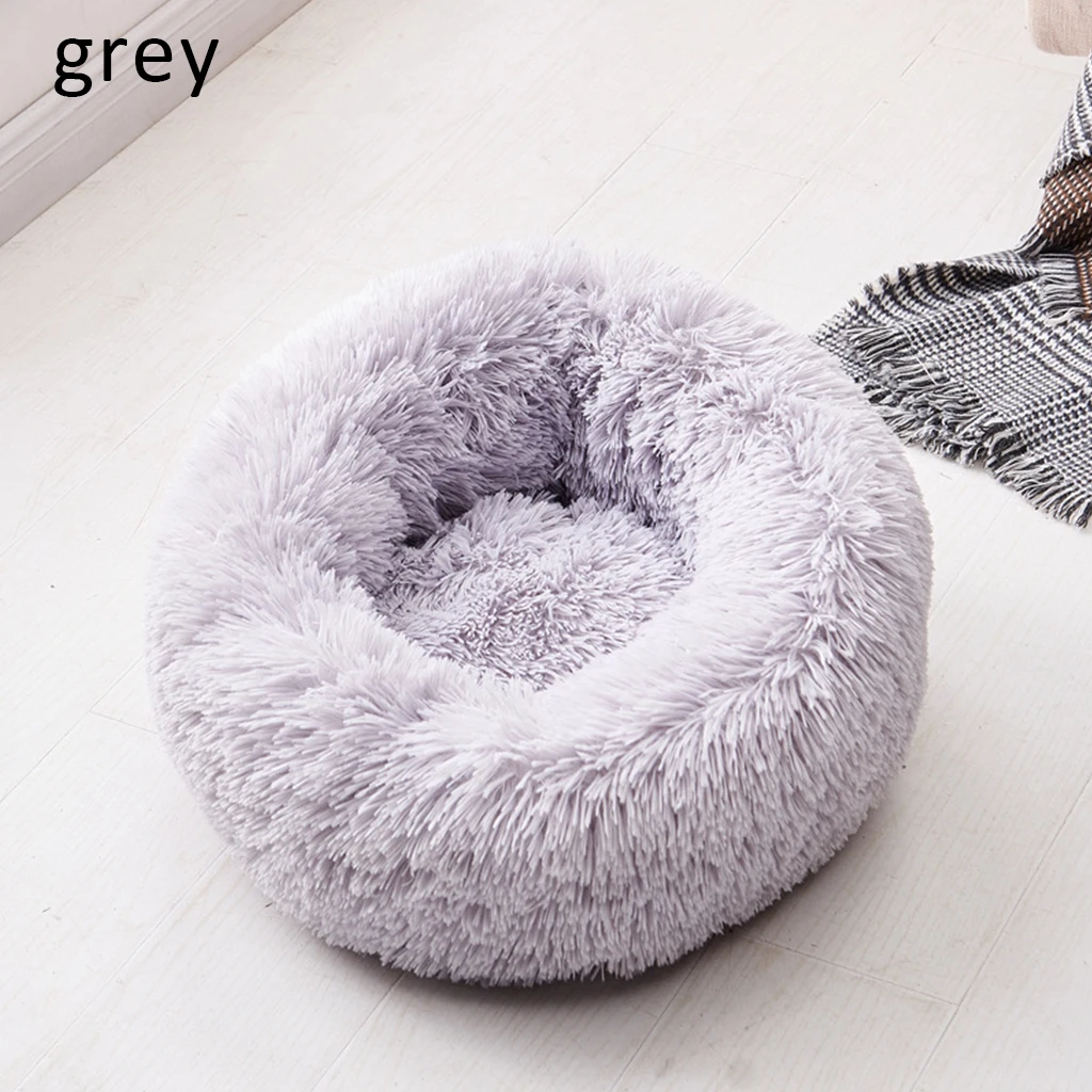Grey A Длинная плюшевая кровать для питомца, супер мягкая круглая кровать для питомца, кровать для собаки, зимний теплый спальный мешок для кошек, гнездо, зимняя теплая спальная кровать, коврик для щенка - Цвет: Grey A