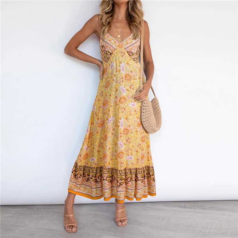 

Summer Cottagecore Dresses Women's Sleeveless V-Neck Boho Dress 2021 Party Club Beach Vacation Casual Street Strap Vestidos Robe