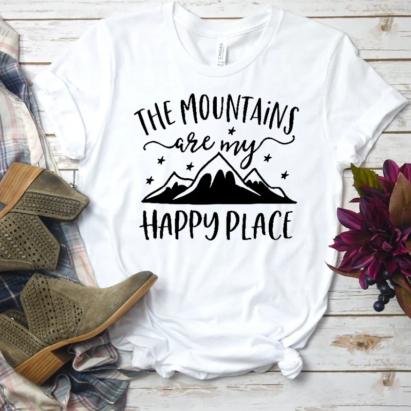 Женская футболка с графическим принтом Happy Place Повседневная летняя изображением