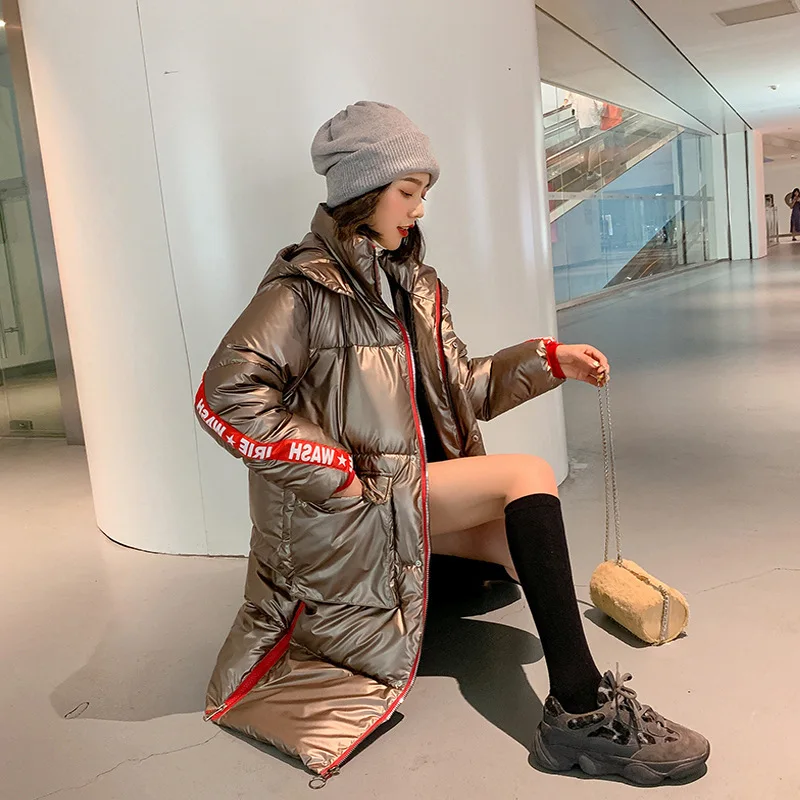 Женское длинное пальто с подкладкой из хлопка Свободное выше колена ярким