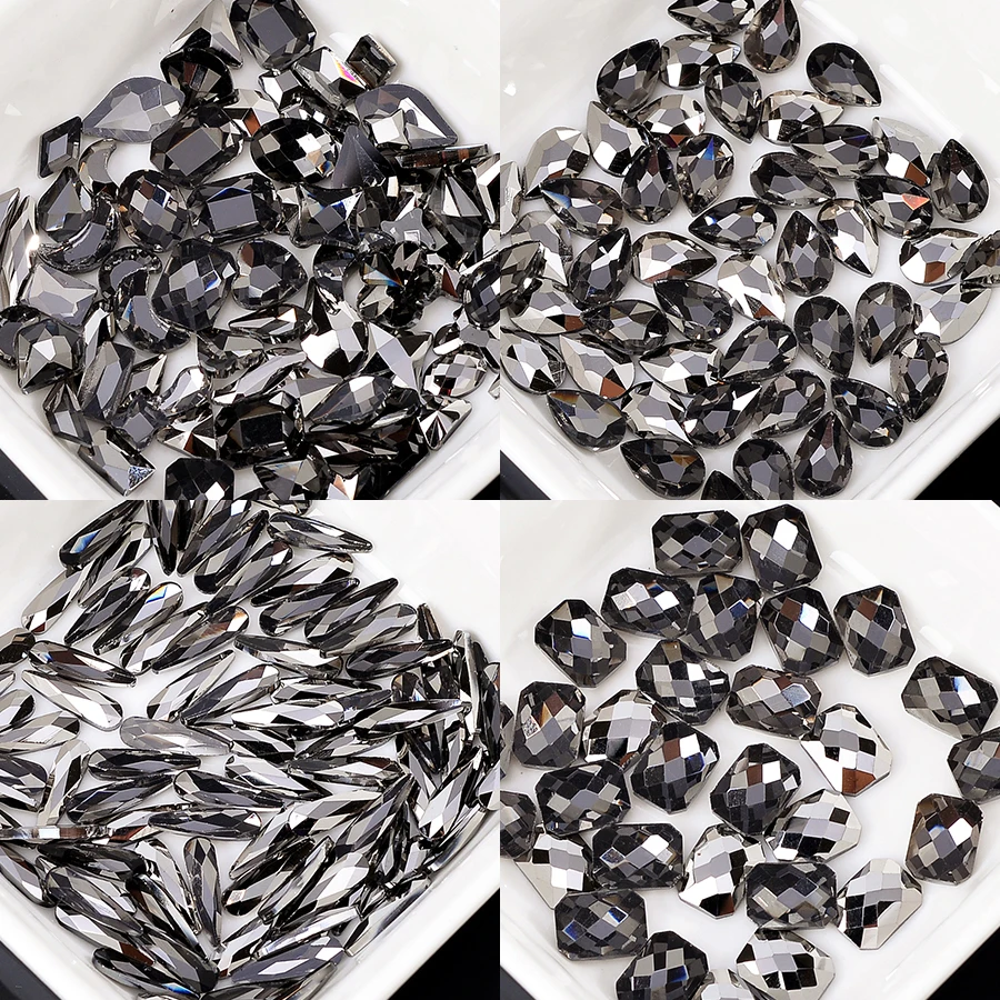 

20pcs Strass Jet Hematite teardrop Rectangle Rhinestone Face Nail Art Decorationl Non Hotfix Flatback crystal glitters stones