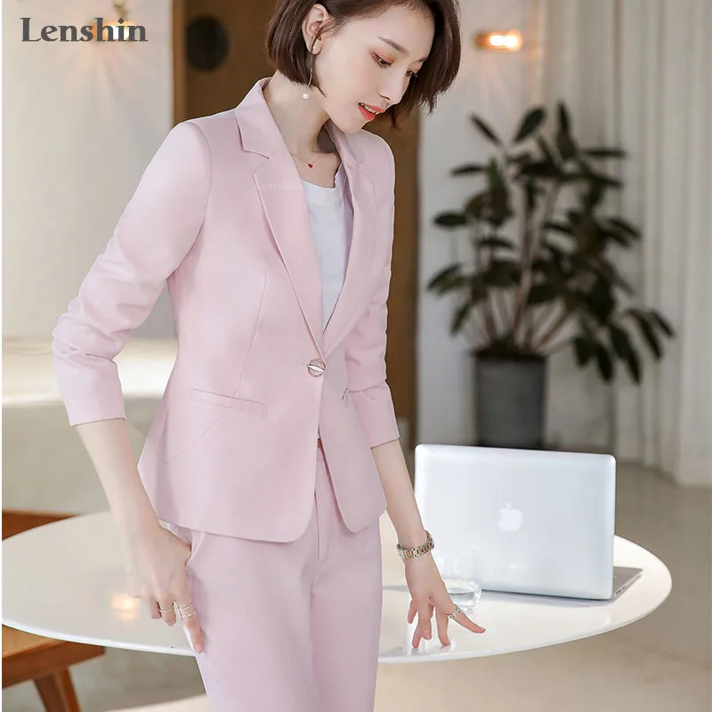 Lenshin 2 Pieces set Fashion Casual Pant Suit Office Lady Ankle-length Uniform Design for Women Business Work Wear with trousers | Женская