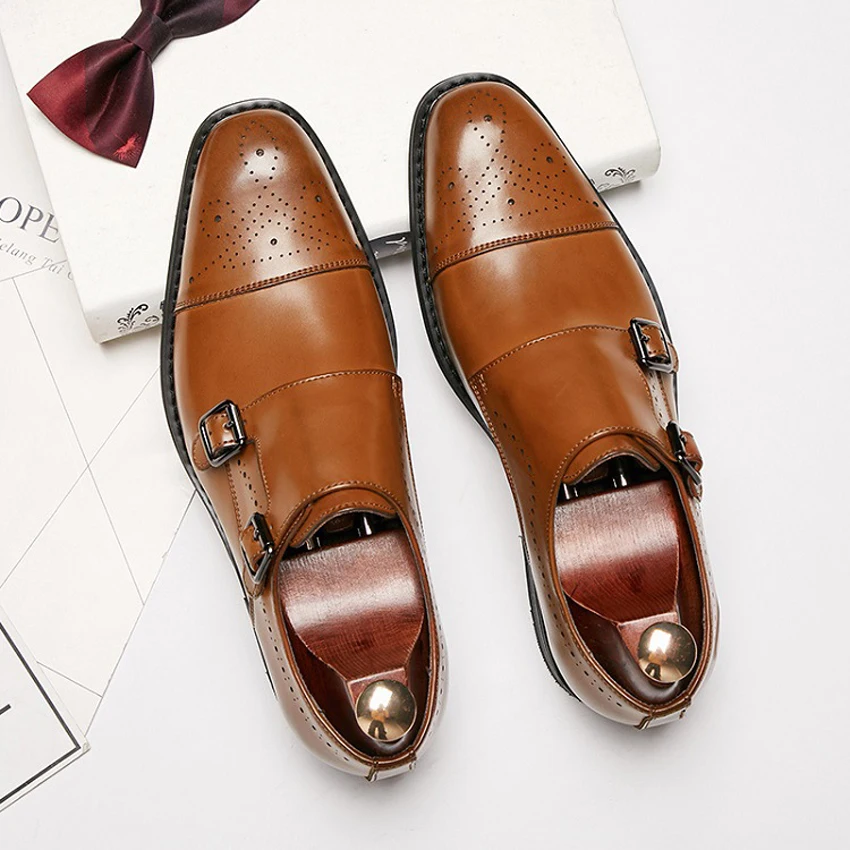 DESAI-zapatos de vestir de cuero genuino para hombre, calzado Formal tipo Oxford, estilo británico, con doble hebilla, novedad de 2021
