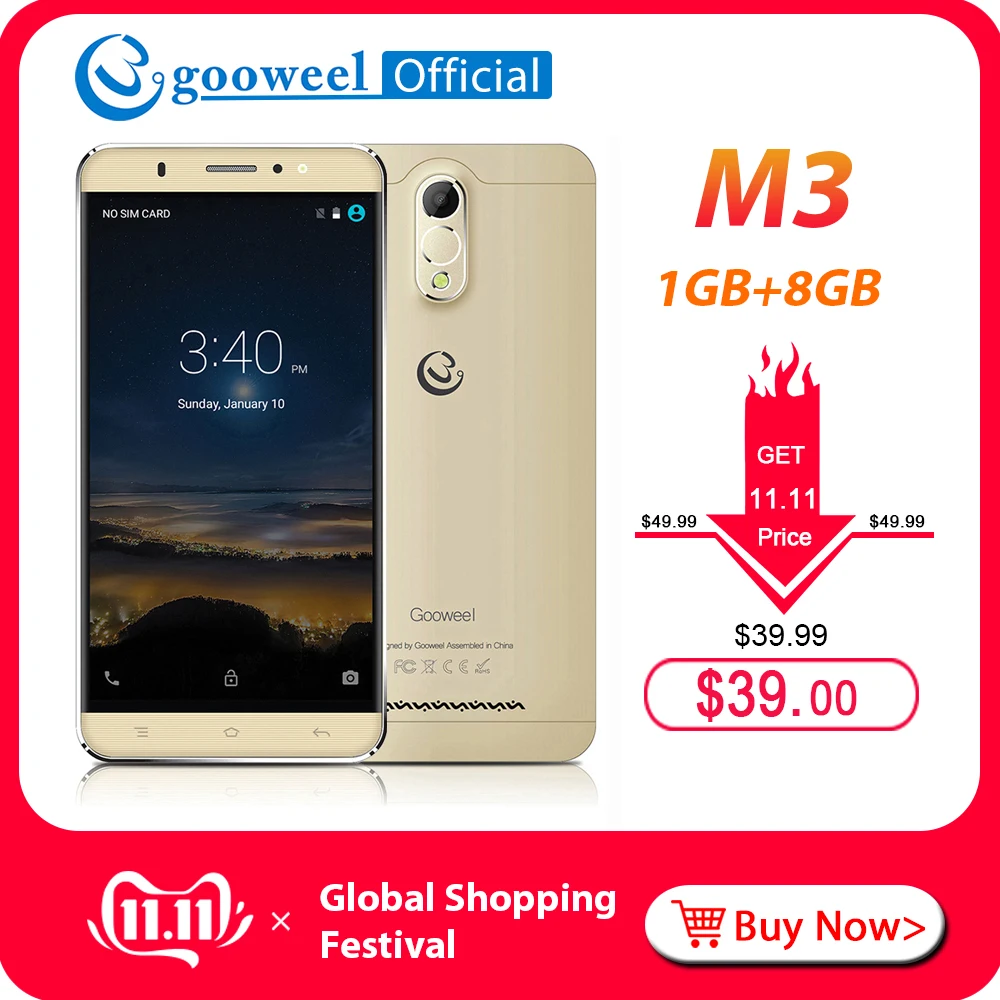 Gooweel M3 смартфон 6 0 дюймов ips экран MTK6580 четырехъядерный 1 Гб + 8 3g сотовый телефон 5Мп