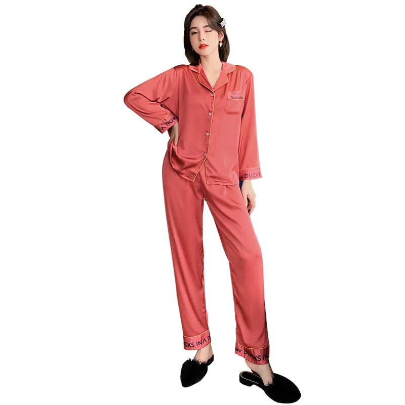 

Women Lounge 2PCS Rayon Pajamas Sets Sexy Print Letter Turn-Down Collar Pyjamas Suit Sleepwear Nightwear Summer Loose Home Wear