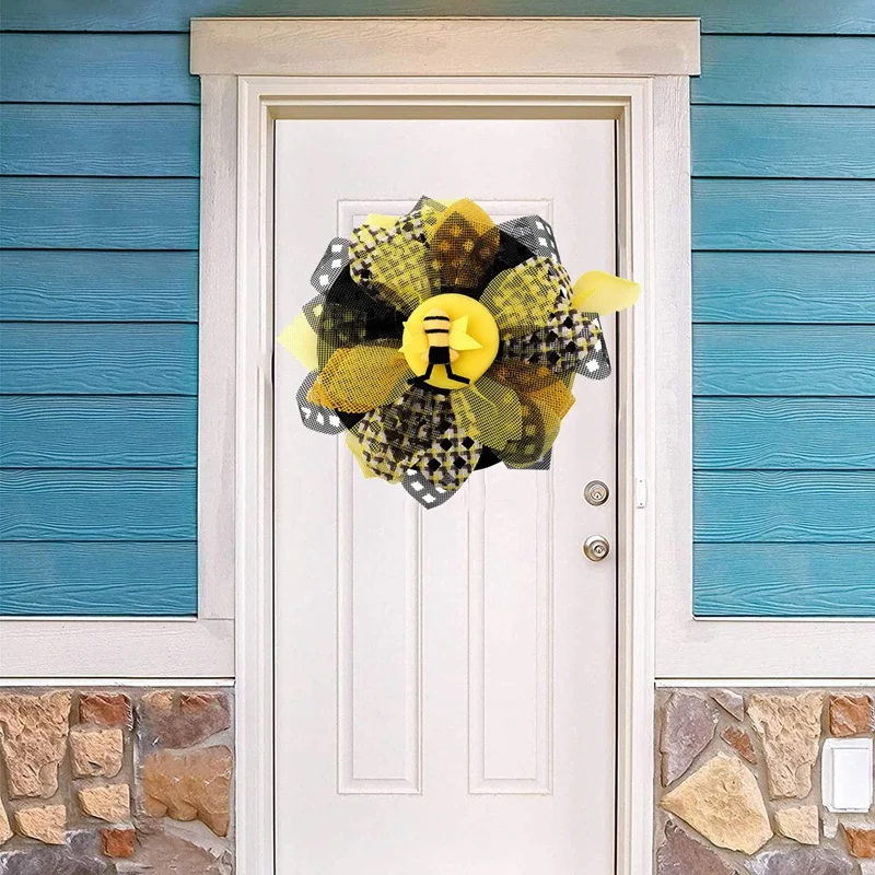 

Door Wreaths Door Garland Spring Wreaths for Front Door Outside,33cm Everyday Wreaths Bee Sunflower Wreath