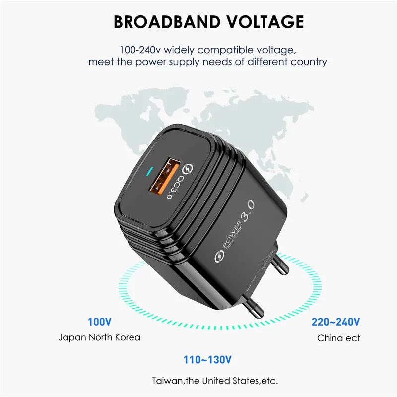 Зарядное устройство USB 3A Fsat быстрая зарядка QC 3 0 зарядное с вилкой Стандарта США