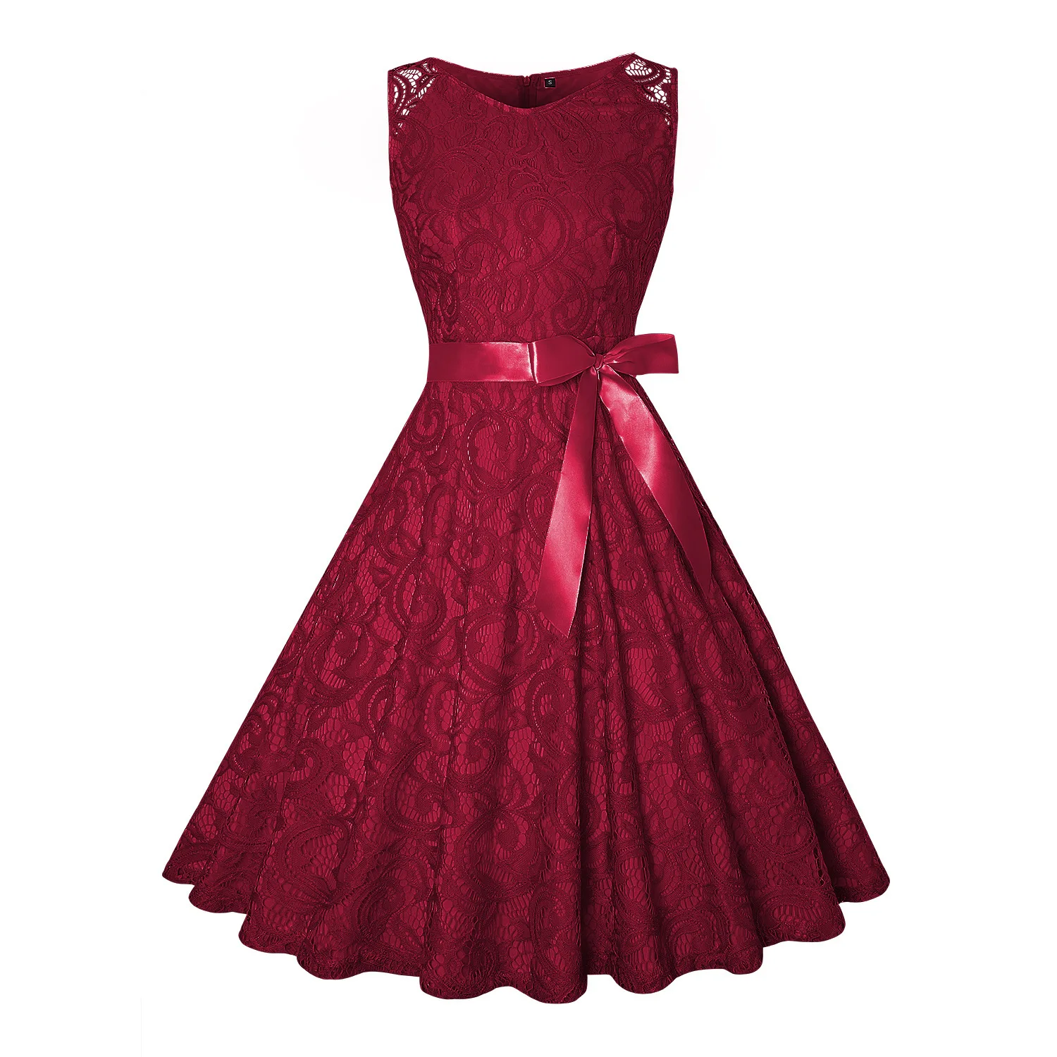 

New Fashion Sleeveless Solid Lace Belt Dress