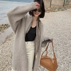 Вязаный кардиган, свитер, женская зимняя одежда 2021, шикарные корейские однотонные женские свитера, пальто, женское свободное элегантное плотное шерстяное пальто на осень