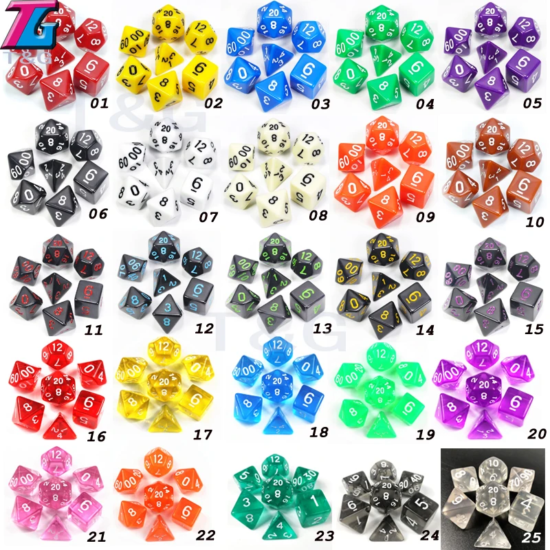 Оптовая продажа 7 шт./лот набор костей Polyhedral D4 D6 D8 D10 % D12 D20 красочные аксессуары для