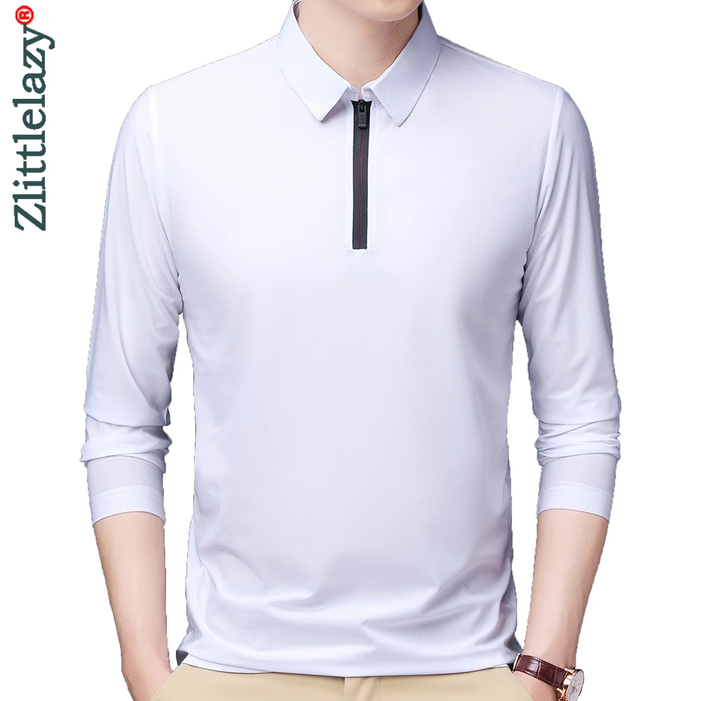 

2022 Zipper Long Sleeve Polo Tee Shirt Men Casual Solid Men's Clothing Polos Shirts Mens Fashion Slim Fit Poloshirt Tops 1006