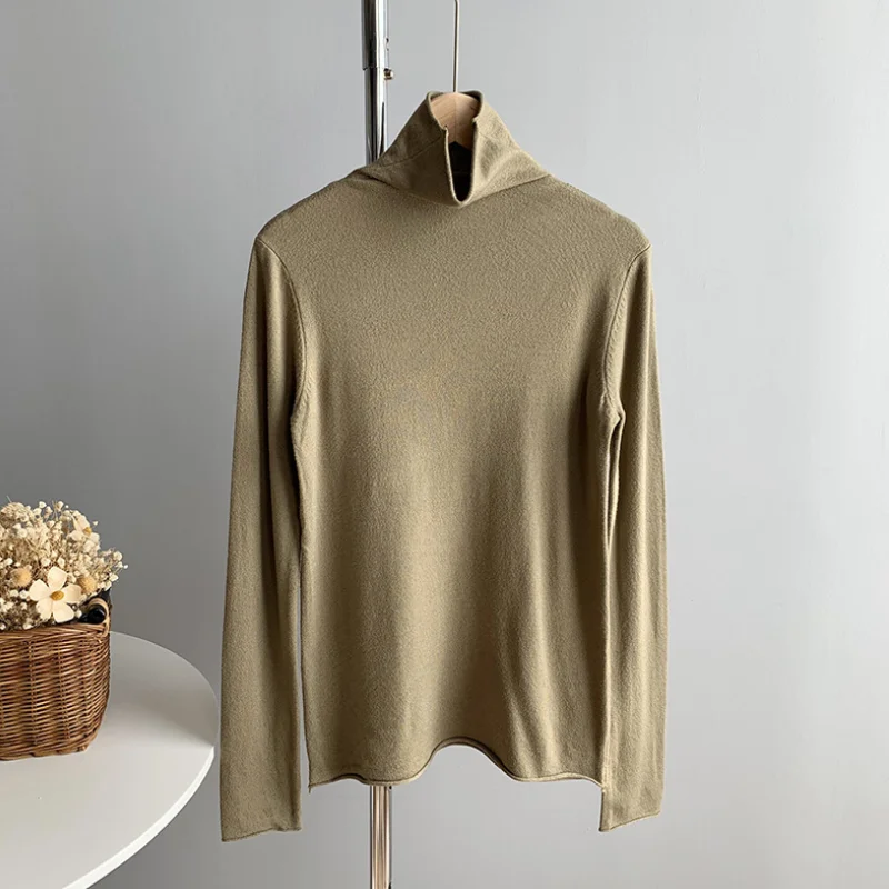 

Autumn and winter solid color curling high neck long sleeve sweater women's slim black bottoming shirt nine colors