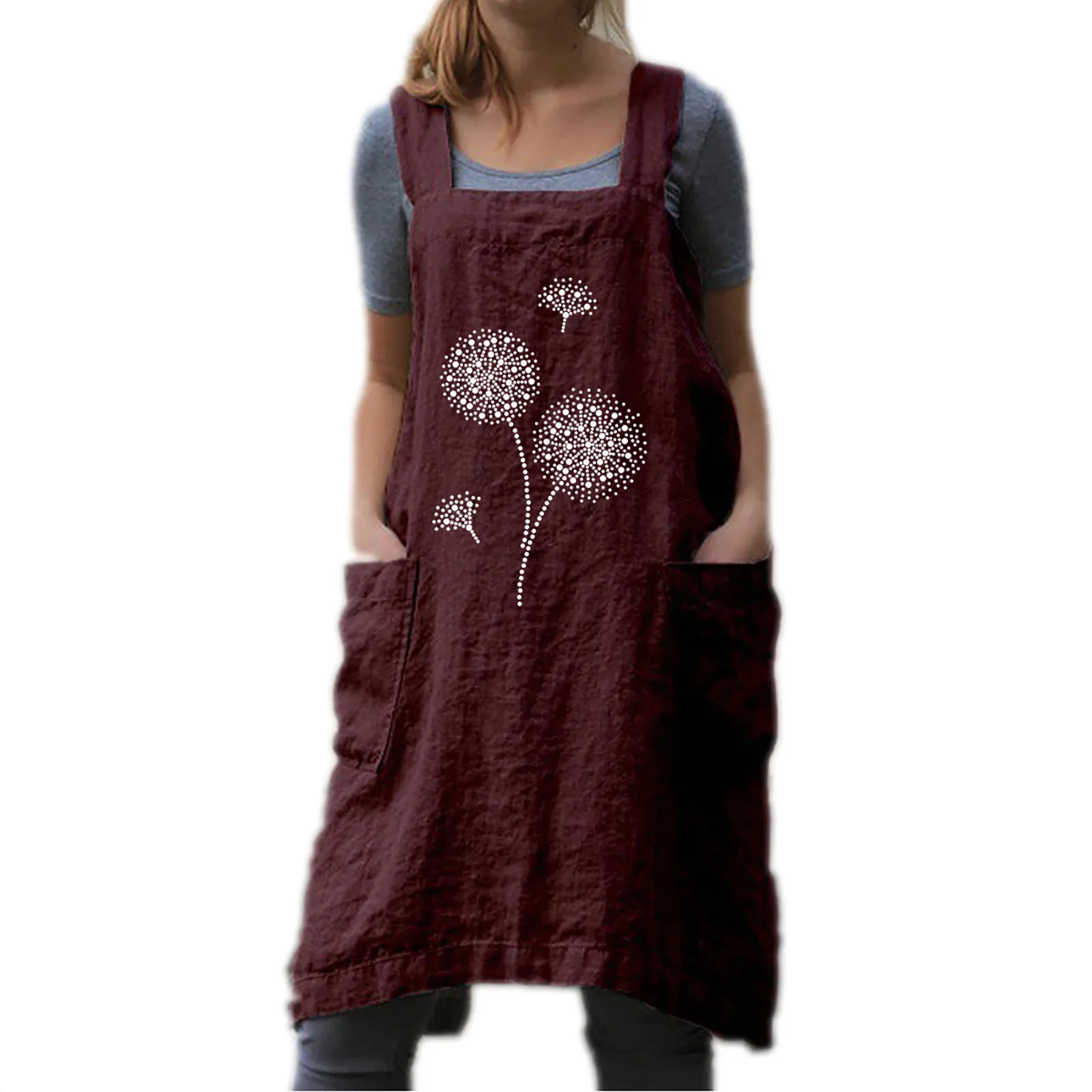 

New 2021 Autumn Tank Dresses Women Sleeveless O-Neck Dandelion Print Dress Loose Plus Size Pockets Casual Dress платье женское