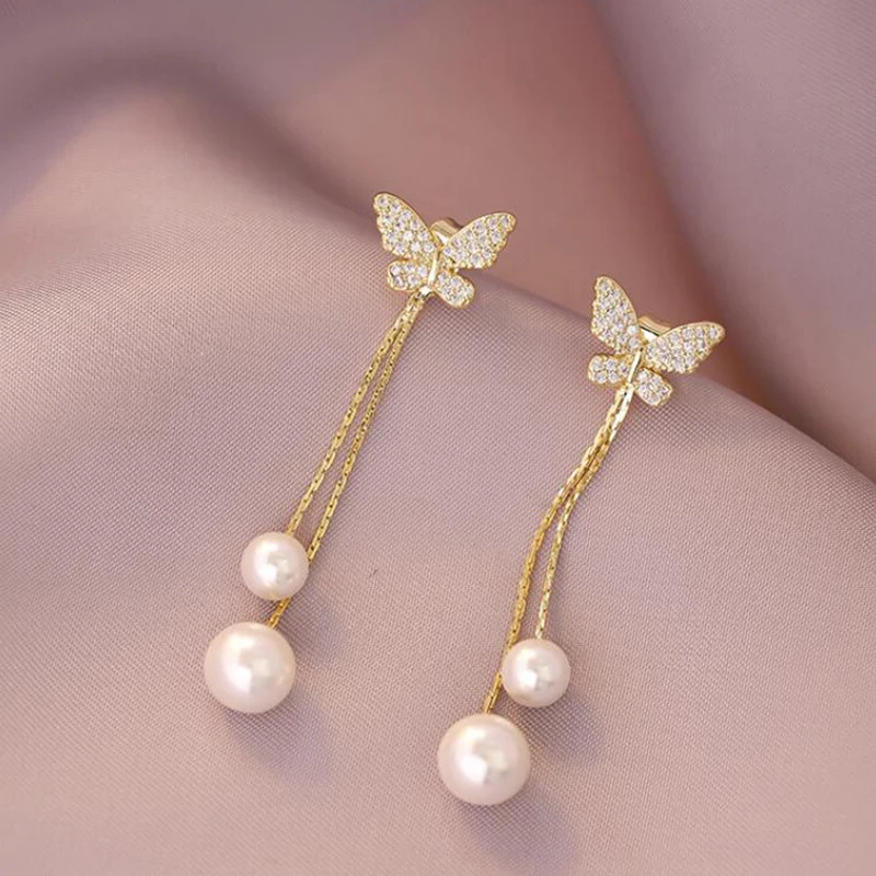 2 шт./компл. чувственные женские серьги с жемчугом в виде бабочек украшением
