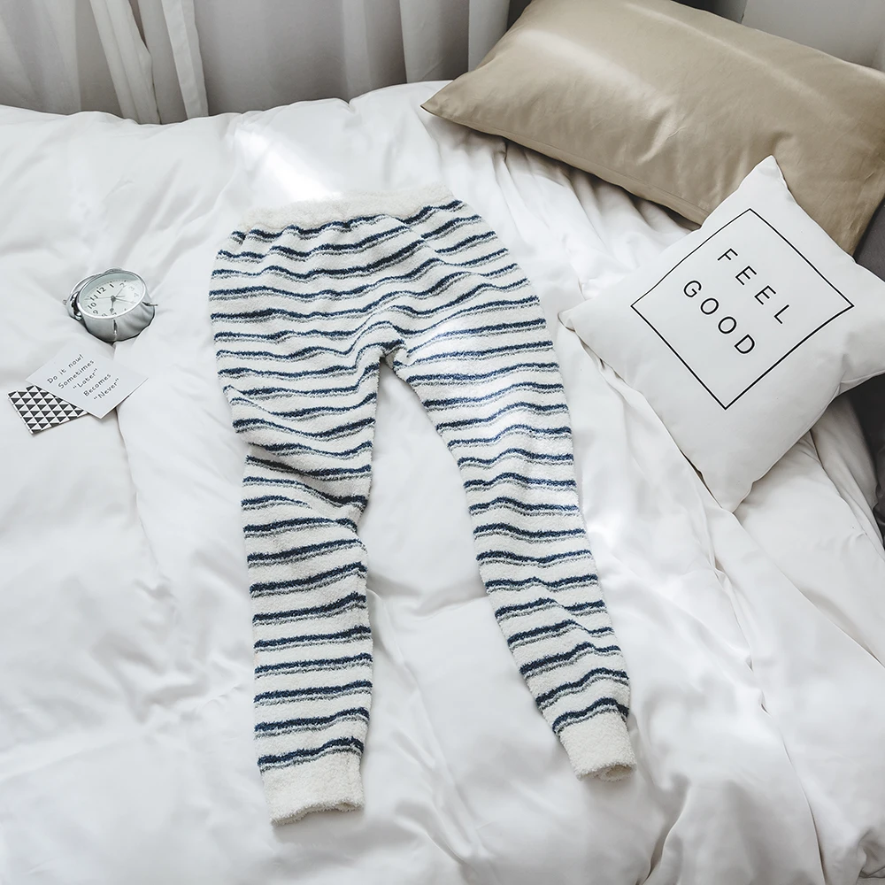 

REGINA Brand Fashion Stripe Knitted Home Wear Suit Super Soft Warm Pyjamas Suit Cute Japanese Style Cozy Breathable Nightgown