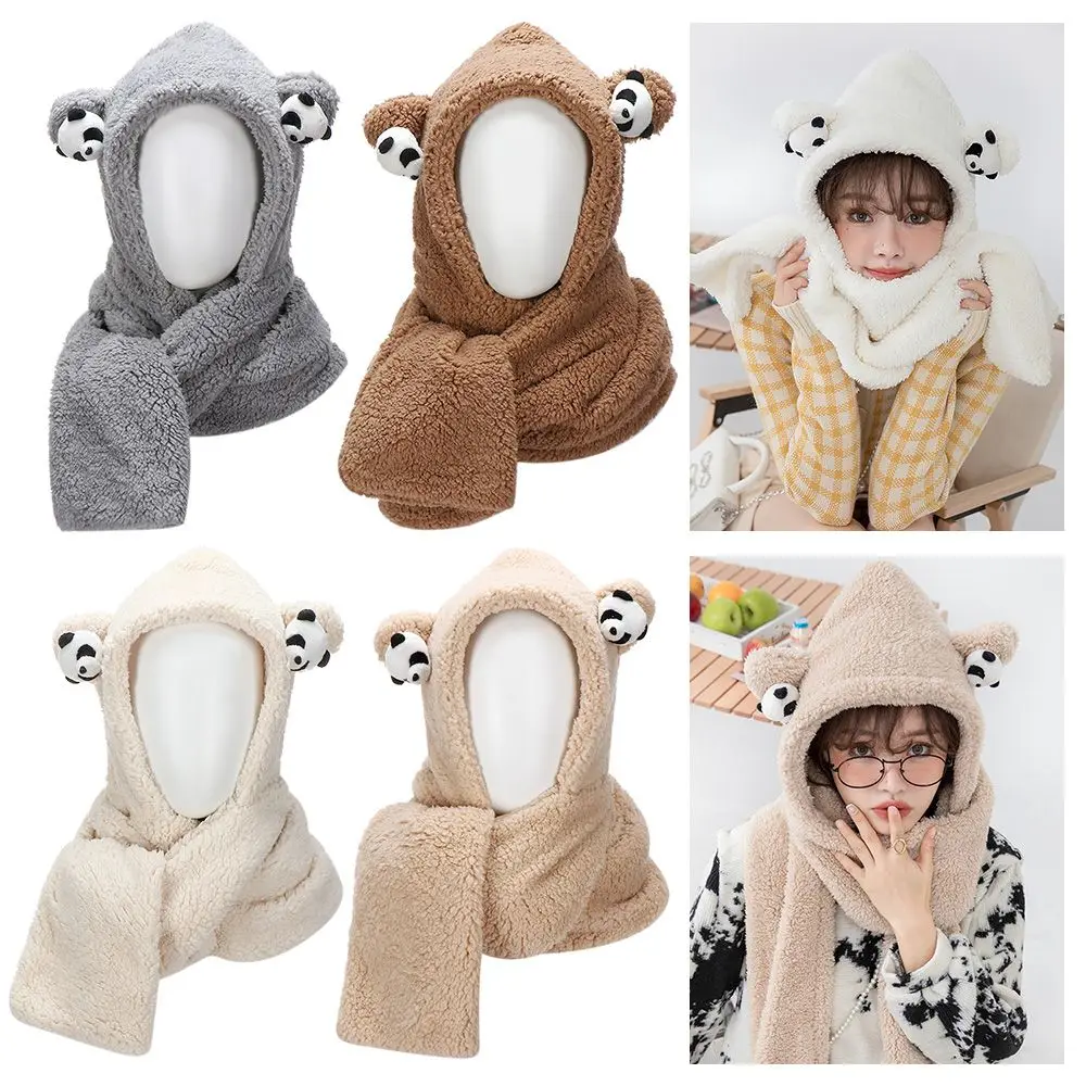 

Fashion Soft Warm Winter Cute Panda Ear Scarf Hat Set Beanies Caps Plush