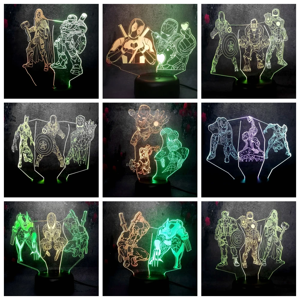 3D креативный домашний декор оптическая лампа настольная Marvel Comic Action Movie LED