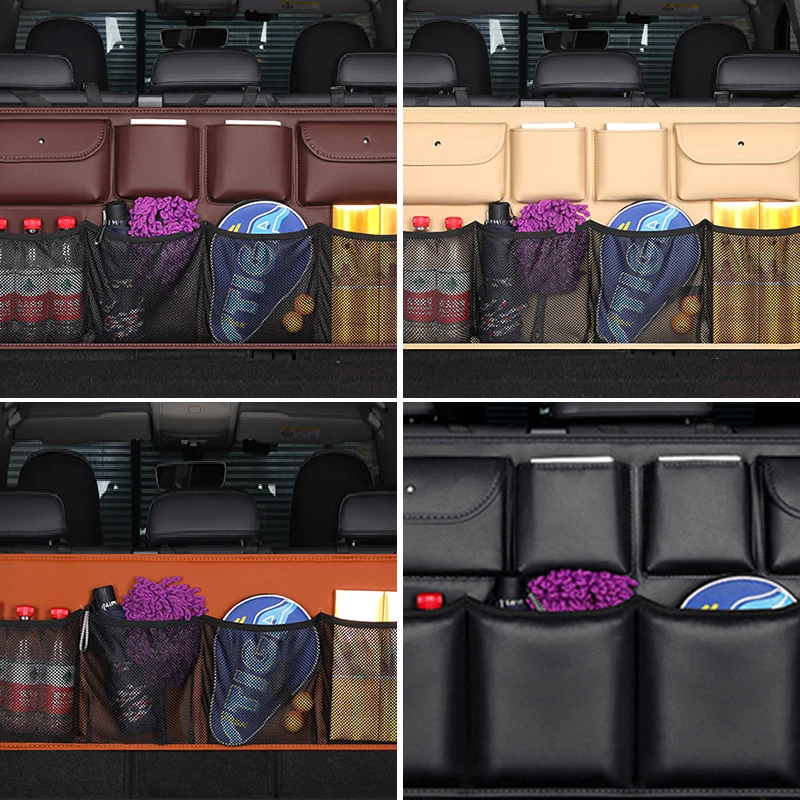 

Car Rear Seat Back Storage Bag PU Leather Auto Backseat Net in the Trunk Organizer Stowing Tidying Interior Accessories Supplies