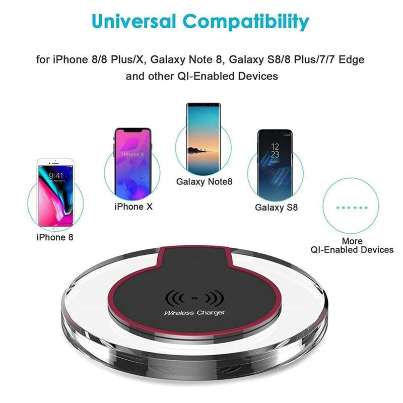 

Qi Wireless Charger Crystal Round Charging Pad Docking Dock Station For IPhone