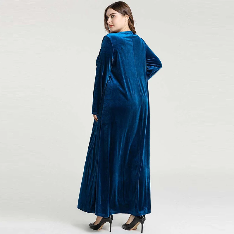 

Middle Eastern Dress Islamic Turkey Fashion Embroidered Long-Sleeved Kimono Muslim Morrocan Arab Big Swing Gold Velvet Dress