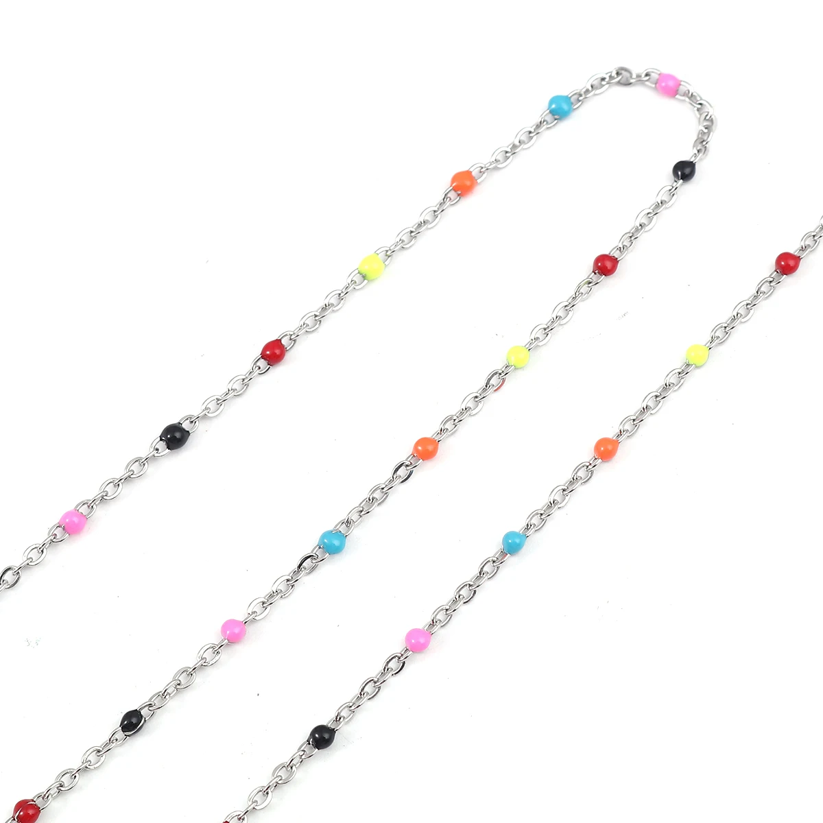 

1M Stainless Steel Silver Color Chain With Colorful Enamel Beads For Women Girl DIY Bracelet Necklace Jewelry Making Accessories