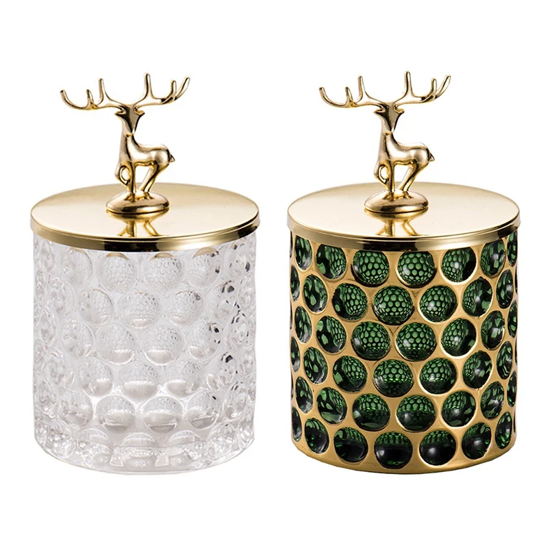 

Glass Storage Canister Cotton Swab Box with Lid Candle Cup Holder Organizer for Cotton Swabs Makeup Sponges Hair Band