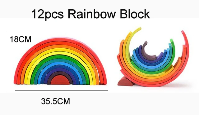 12-colorful Детские игрушки, большой размер, Радужный штабелер, деревянные игрушки для детей, креативные радужные строительные блоки, Монтессори, обучающая игрушка для детей - Цвет: 12-colorful