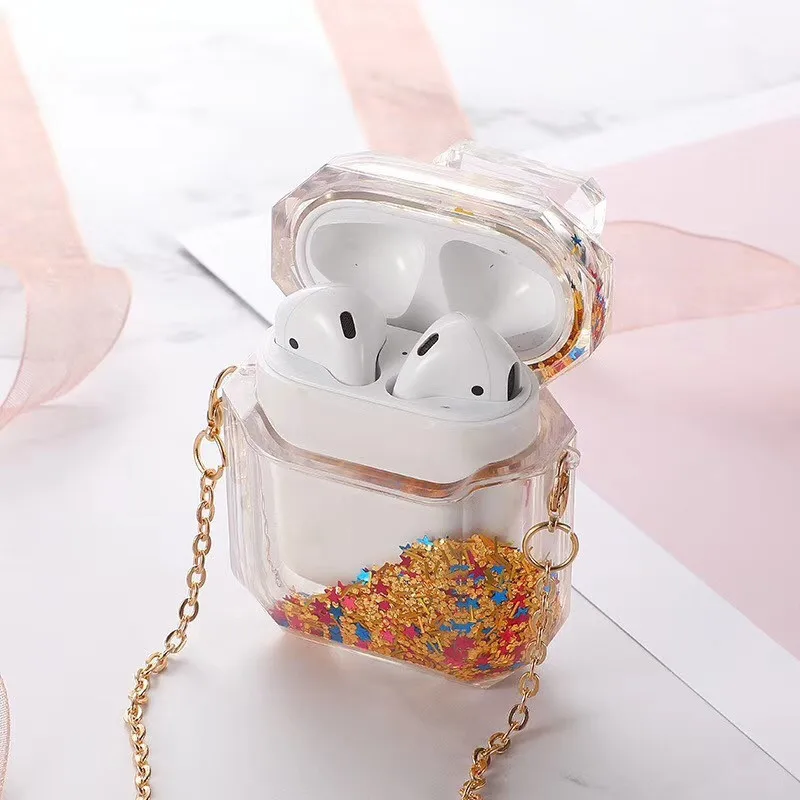 Прозрачный чехол для наушников с Bluetooth AirPods1/2 цветной флакон зыбучим песком