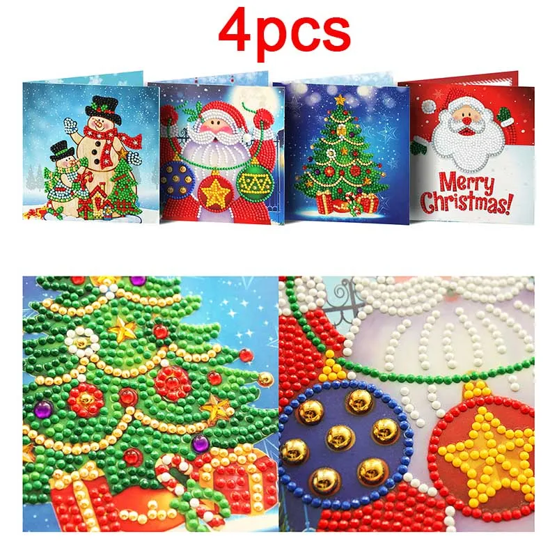 4pcs Dispaint алмазная живопись поздравительные открытки мультфильм Рождество День рождения открытки 5D DIY детский Фестиваль вышивка поздравительные открытки подарок - Цвет: 4pcs