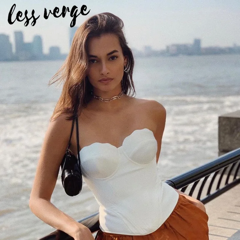 Женский топ без бретелек lessverge белый обтягивающий укороченный из искусственной
