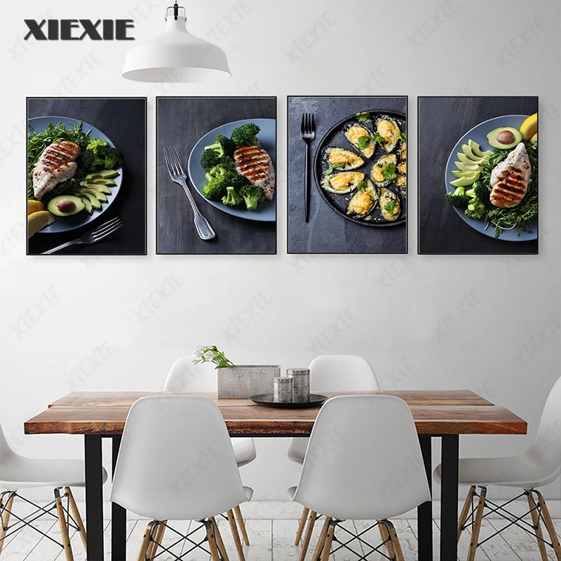 

Vegetable Broccoli Meat Oysters Canvas Painting Scandinavian Posters and Prints Wall Art Picture Kitchen Living Room Decor