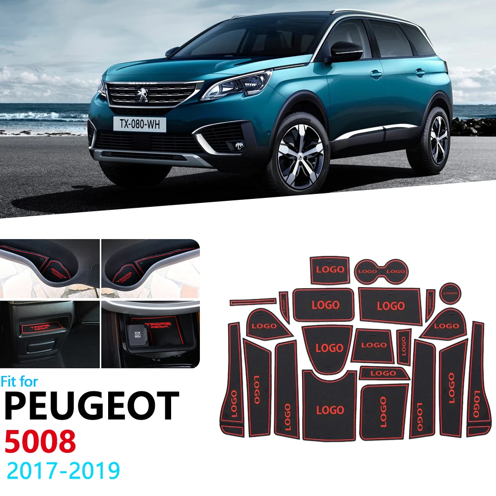 Противоскользящий резиновый коврик с прорезями для ворот и чашек Peugeot 5008 MK2 2017 2018