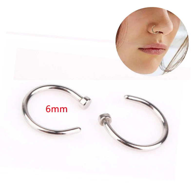 Silver6mm New Fake Body Jewelry Piercing Stud Thin Simple Small Hoop Titanium Steel Sexy Surgical Steel Open Nose Ring On 6/10mm - Окраска металла: Silver6mm