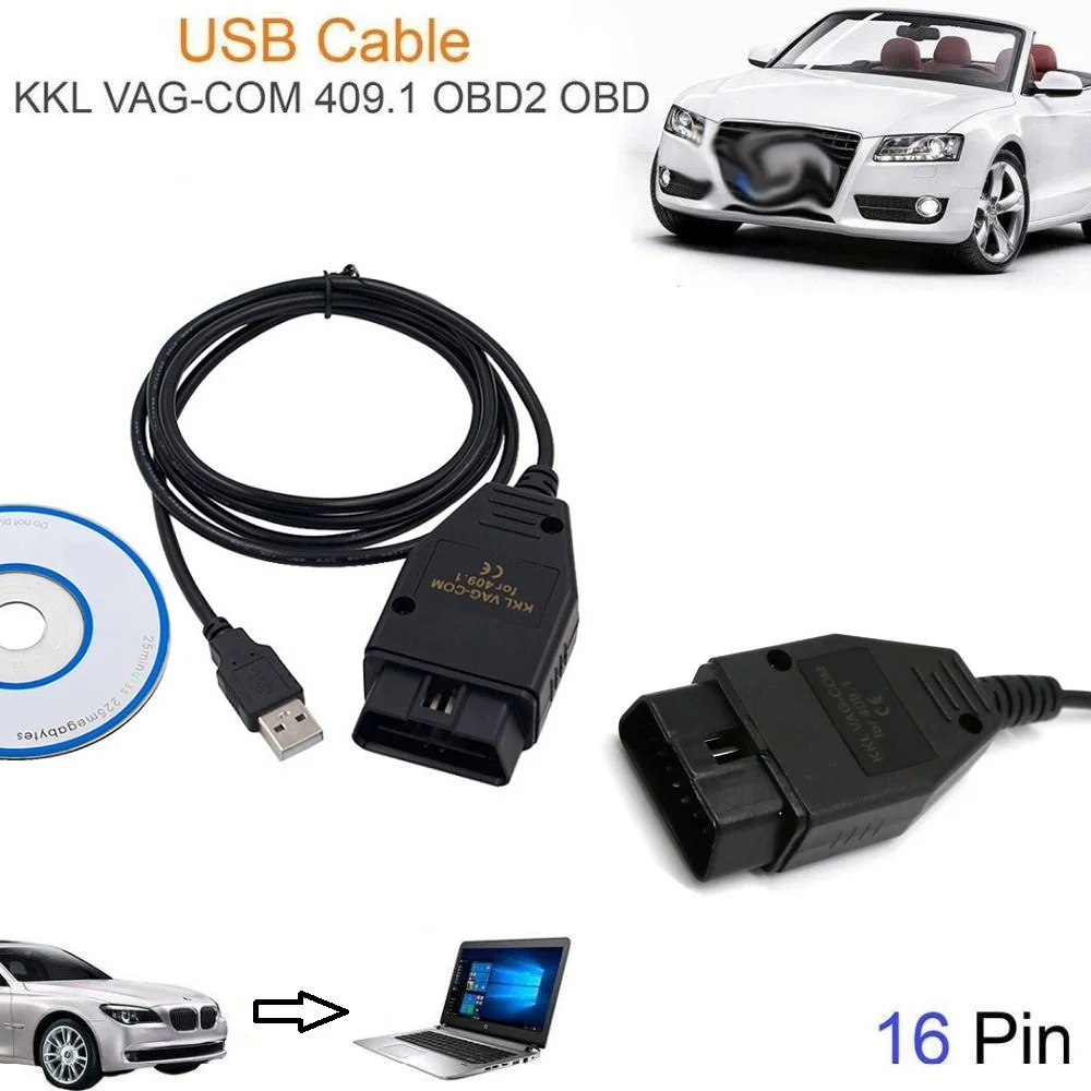 VAG COM 409 1 Vag Com 409Com vag kkl OBD2 II OBD кабель USB сканер сканирующий инструмент Интерфейс для