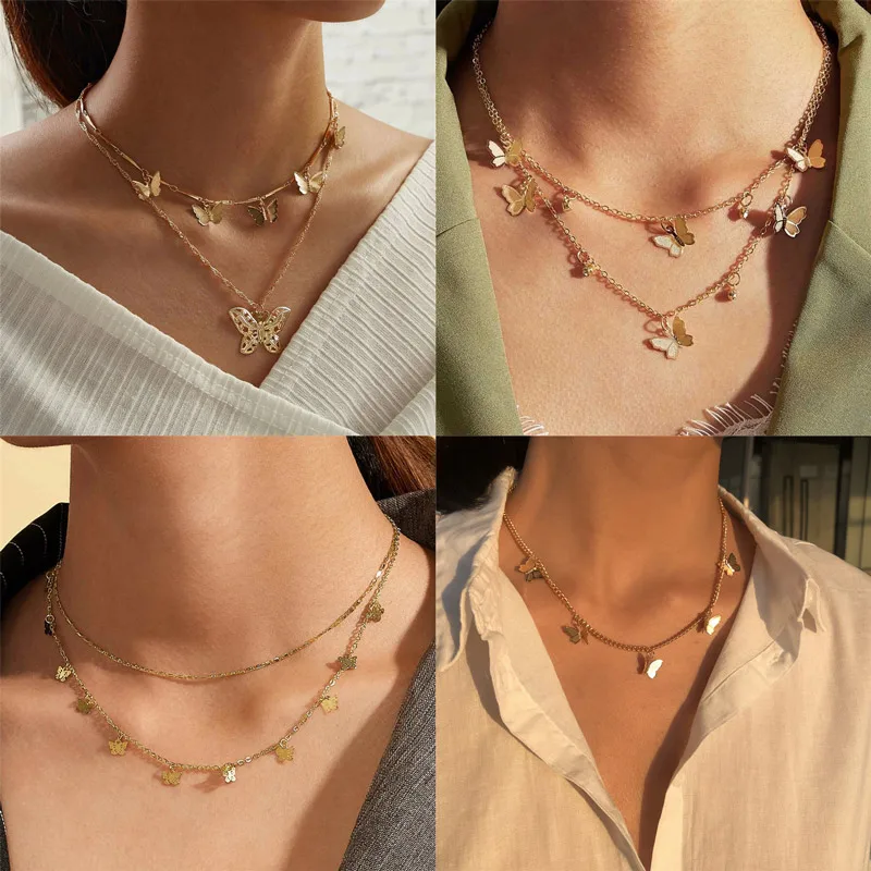 

Modyle Hot Sale Choker Butterfly Pendant Necklaces for Women Gold Silver Color Clavicle Chain Necklaces Jewelry