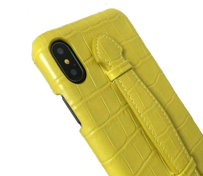 Чехлы для телефонов из натуральной кожи с ремешком на руку для iPhone X XS Max 7 8 Plus, Роскошные тонкие чехлы из крокодиловой кожи желтого цвета