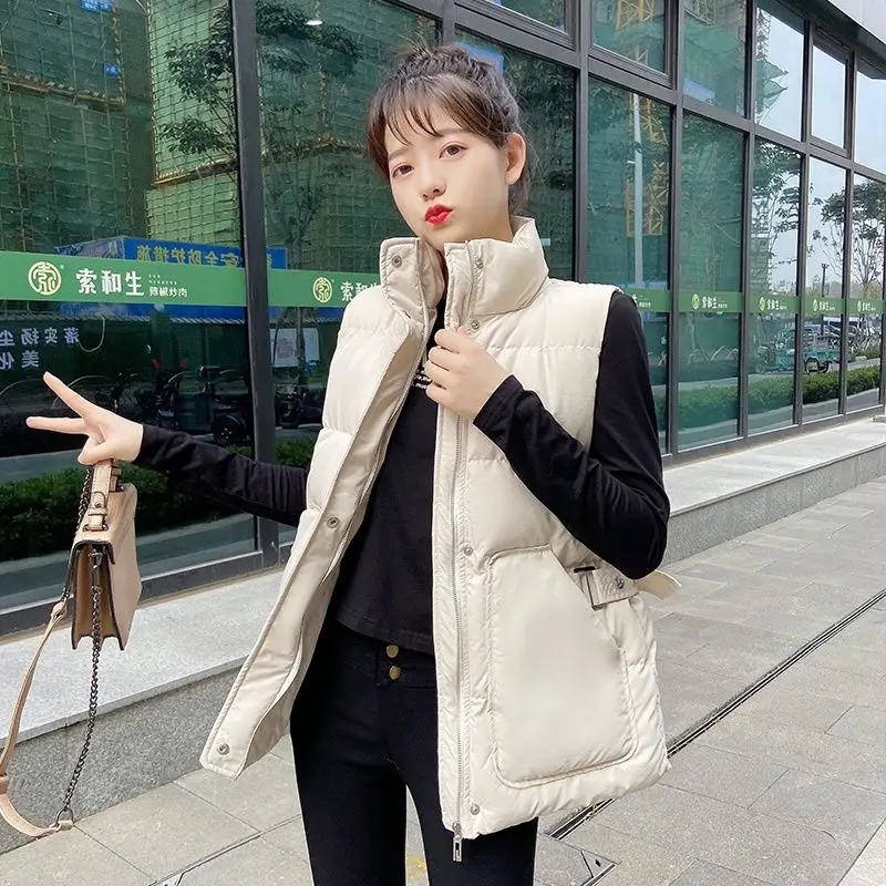 

2021 Fashion Autumn Winter Vest Women Warm Sleeveless Jacket Casual Loose Stand Collar Vests Solid Cotton Padded Waistcoat R33