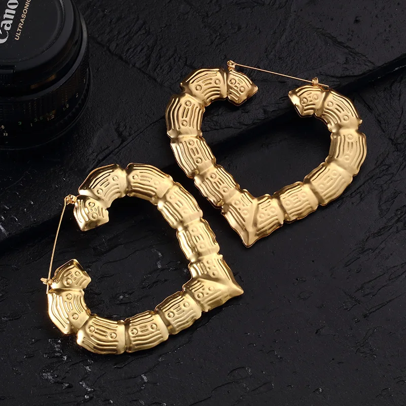 

Explosive Super Large Bamboo Earrings Exaggerated Golden Silver Big Circle Punk Hip-Hop Earrings